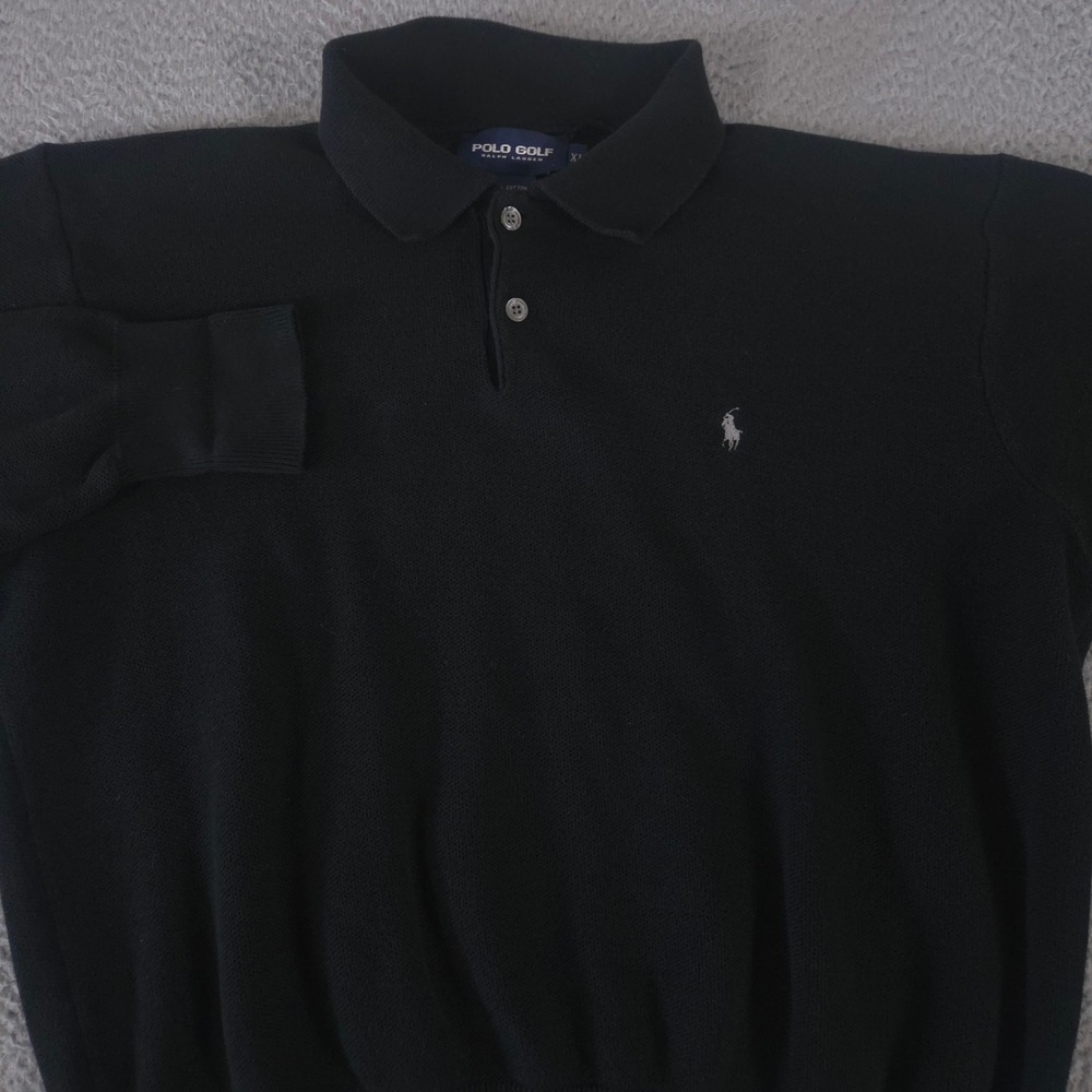 VINTAGE Polo Golf Ralph Lauren Sweater Mens XL Black 100% Cotton Knit Polo 90s